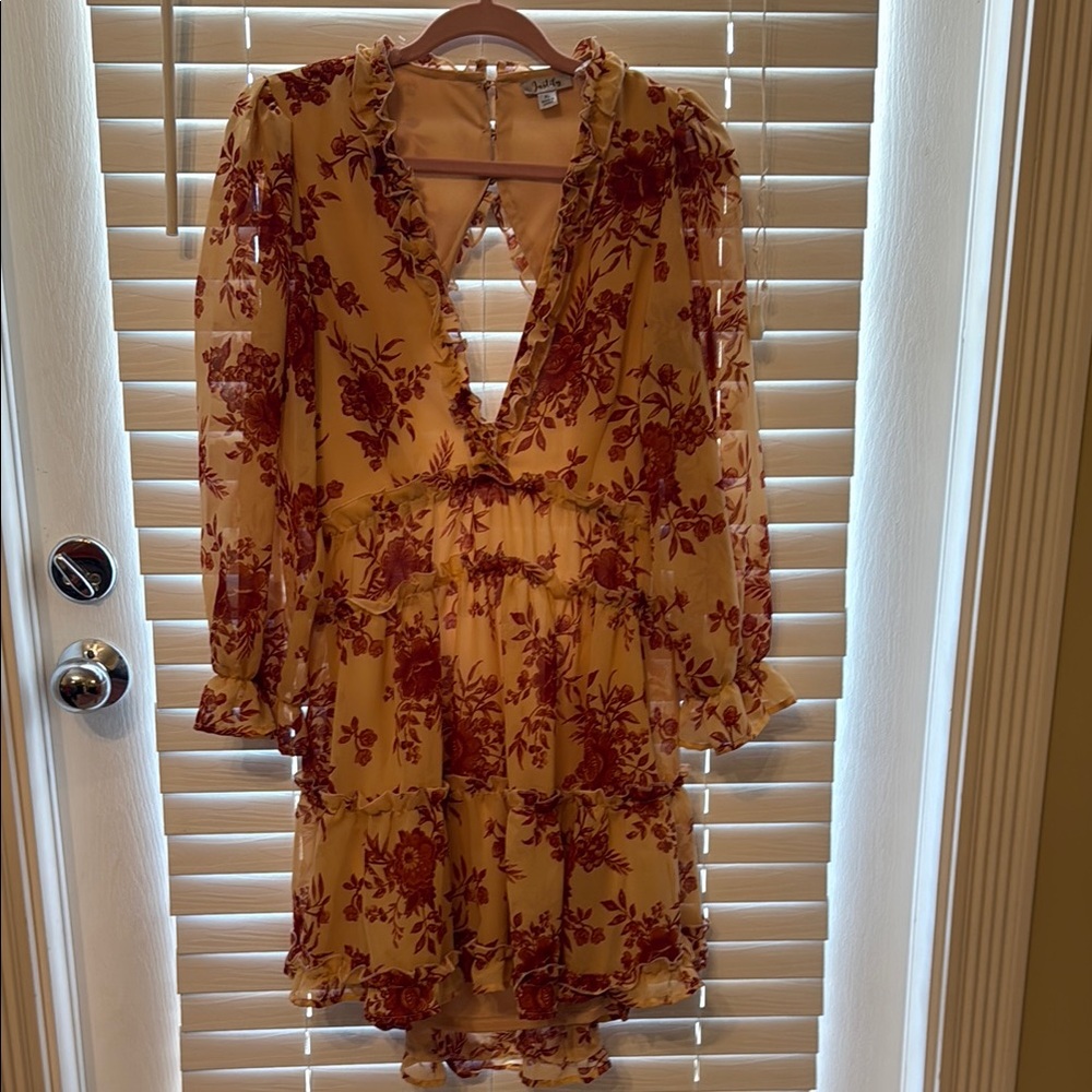 Floral Ruffle Dress in Red and Cream